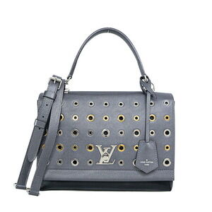 Louis Vuitton Lockme Punching Stud Handbag Bag Metallic Gray Black Leather 2Way